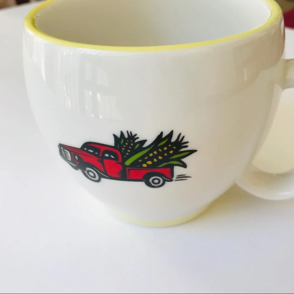 VINTAGE TRUCK Dale & Thomas Mugs Corn Popcorn Cream Cups Set Truck Country Farm